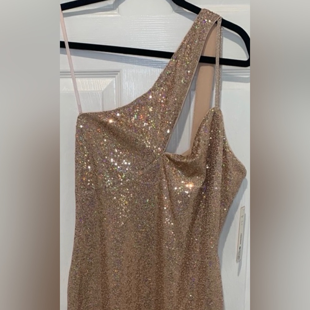 Aqua Sparkling Gold One-Shoulder Dress new with tags